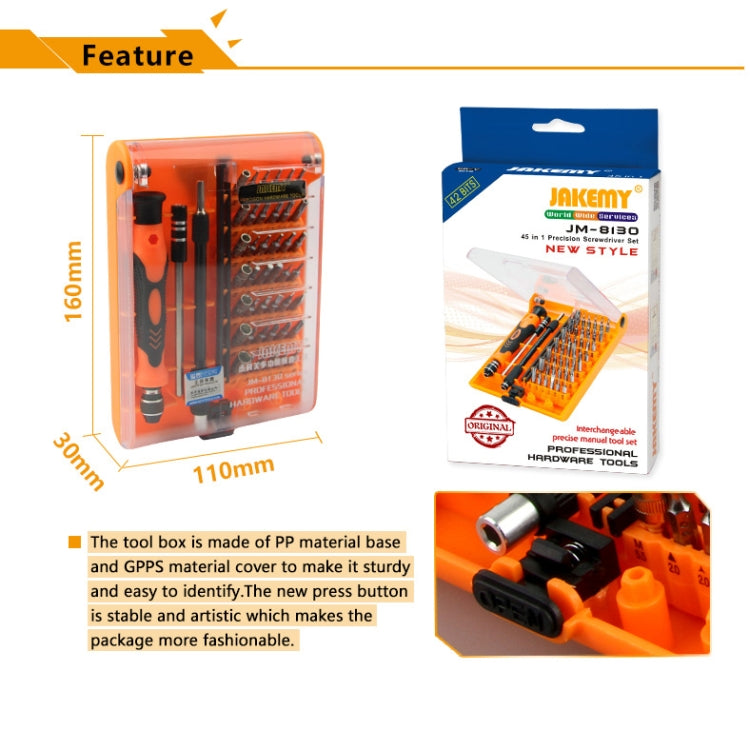 JAKEMY JM-8130 45 in 1 Interchangeable Magnetic Precision Screwdriver Set, JM-8130