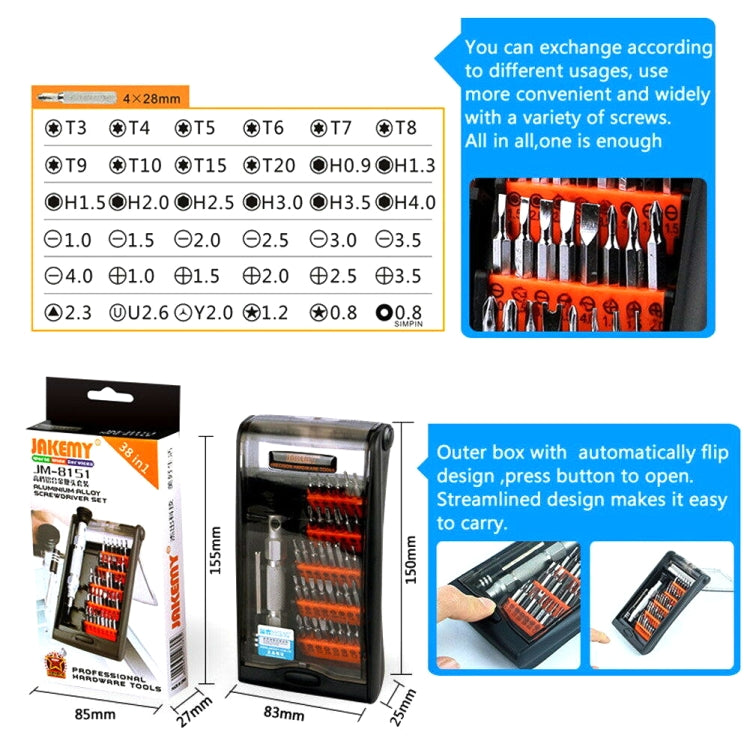 JAKEMY JM-8151 38 in 1 Screwdriver Tool Set Precision Screwdriver Set Repair Tools Hand Tools, JM-8151