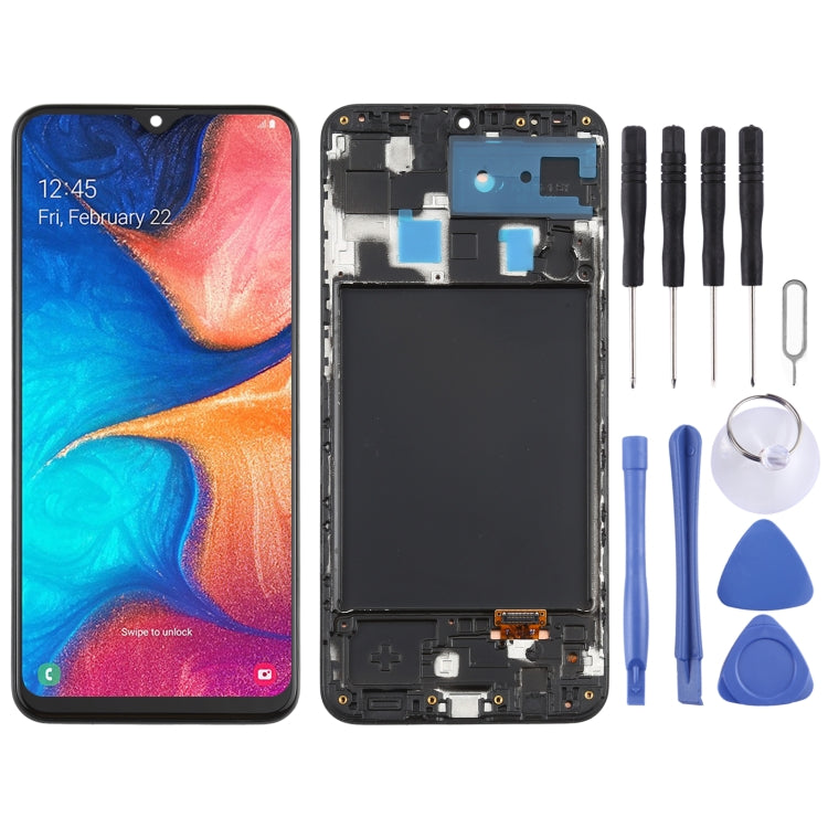 Schermo LCD originale in materiale Super AMOLED e digitalizzatore assemblaggio completo con cornice per Galaxy A20, For Samsung Galaxy A20 (Super AMOLED)