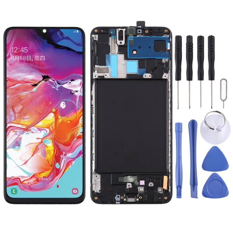 Schermo LCD originale in materiale Super AMOLED e digitalizzatore assemblaggio completo con cornice per Galaxy A70, For Samsung Galaxy A70 (Super AMOLED)