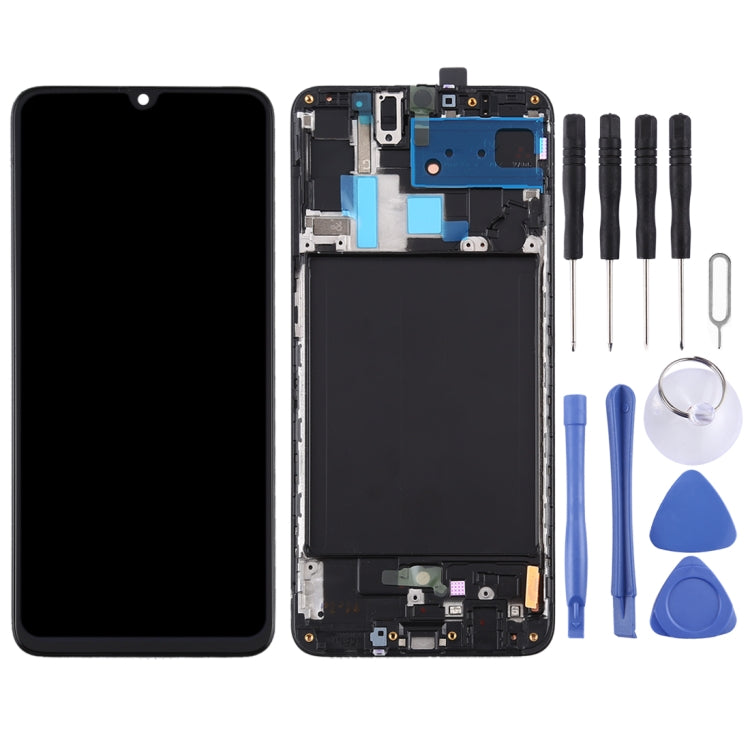 Schermo LCD originale in materiale Super AMOLED e digitalizzatore assemblaggio completo con cornice per Galaxy A70, For Samsung Galaxy A70 (Super AMOLED)