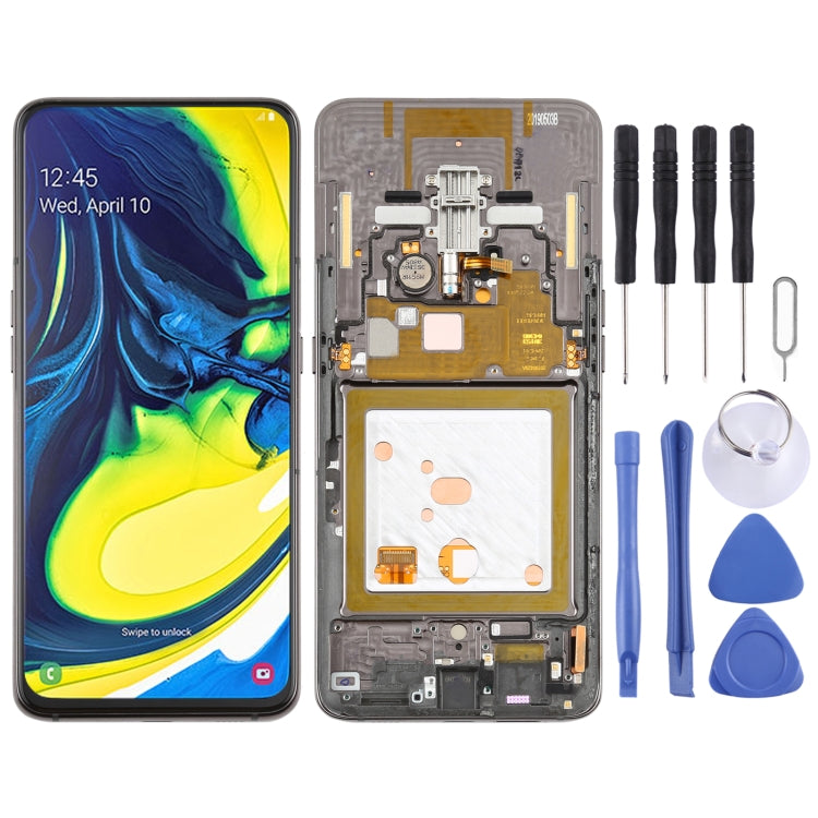 Original Super AMOLED LCD Screen and Digitizer Full Assembly with Frame for Galaxy A80, For Samsung Galaxy A80 (Super AMOLED)