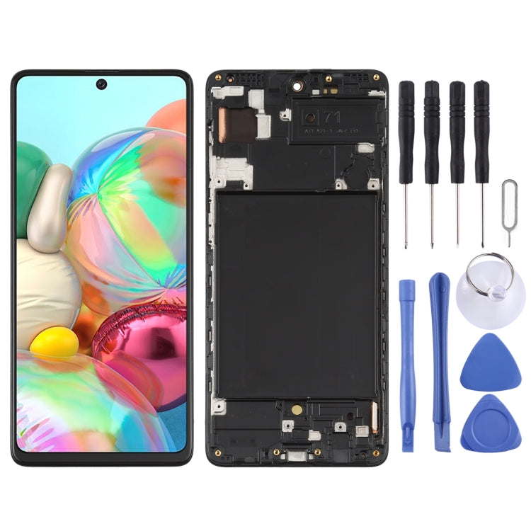 Schermo LCD originale in materiale Super AMOLED e digitalizzatore assemblaggio completo con cornice per Galaxy A71, For Samsung Galaxy A71(Original with Frame)