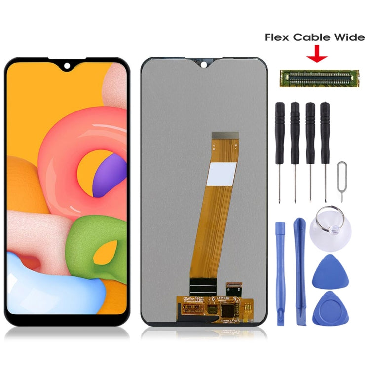 Schermo LCD originale PLS TFT in materiale e digitalizzatore assemblaggio completo (cavo flessibile largo) per Samsung Galaxy A01, For Samsung Galaxy A01 SM-A015M(Original)(Wide)