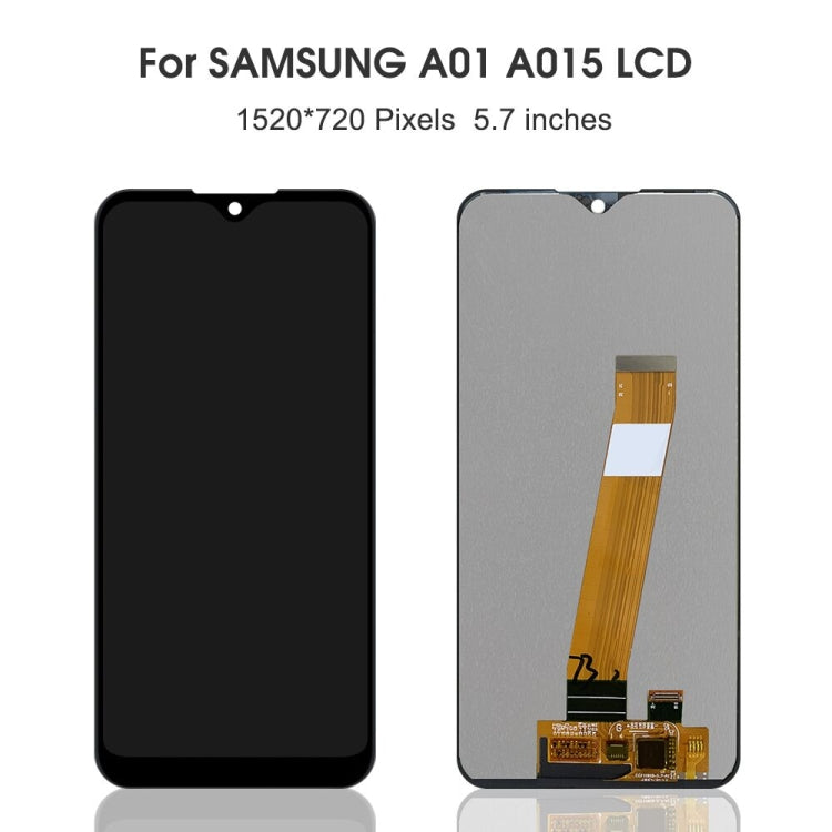 Schermo LCD originale PLS TFT in materiale e digitalizzatore assemblaggio completo (cavo flessibile largo) per Samsung Galaxy A01, For Samsung Galaxy A01 SM-A015M(Original)(Wide)