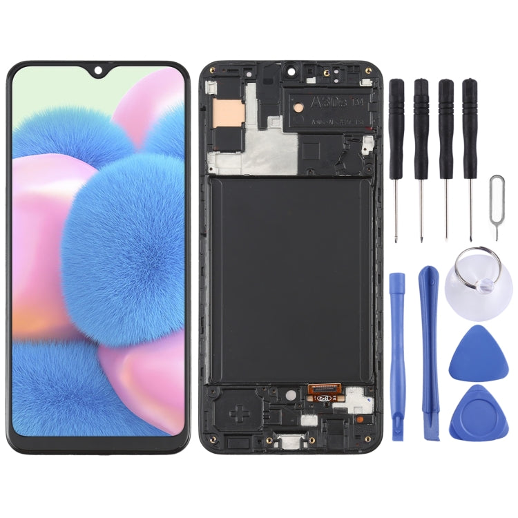 OLED Material LCD Screen and Digitizer Full Assembly with Frame for Samsung Galaxy A30S SM-A307, For Samsung Galaxy A30S (6.36 inch OLED)