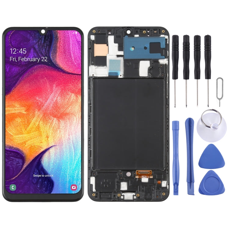 OLED Material LCD Screen and Digitizer Full Assembly with Frame for Samsung Galaxy A50 SM-A505, For Samsung Galaxy A50 (6.36 inch OLED)