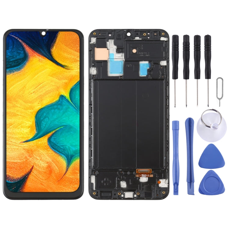 OLED Material LCD Screen and Digitizer Full Assembly with Frame for Samsung Galaxy A30 SM-A305, For Samsung Galaxy A30 (6.36 inch OLED)