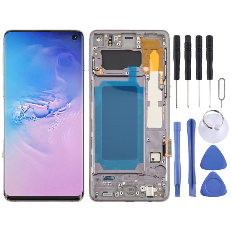 Schermo OLED LCD con cornice per Samsung Galaxy S10 SM-G973