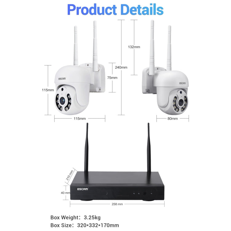 ESCAM WNK714 Kit di monitoraggio wireless NVR per telecamera dome HD a 4 canali da 3,0 milioni di pixel, spina AU, SPC0100AU, SPC0100EU, SPC0100UK, SPC0100US