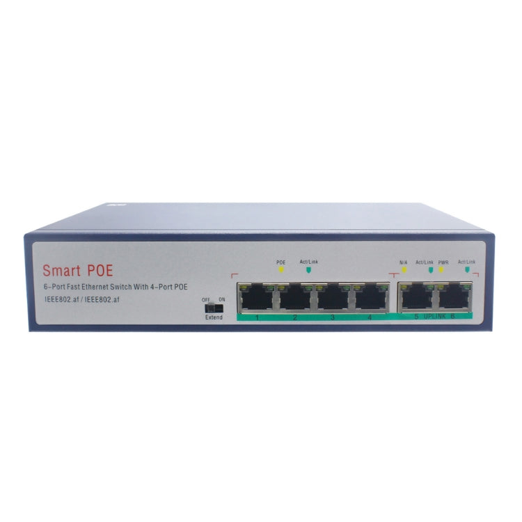 Switch Fast Ethernet ESCAM POE 4+2 a 6 porte Switch di rete POE a 4 porte 10/100M 120W, distanza di trasmissione: 150 m, 6 Ports