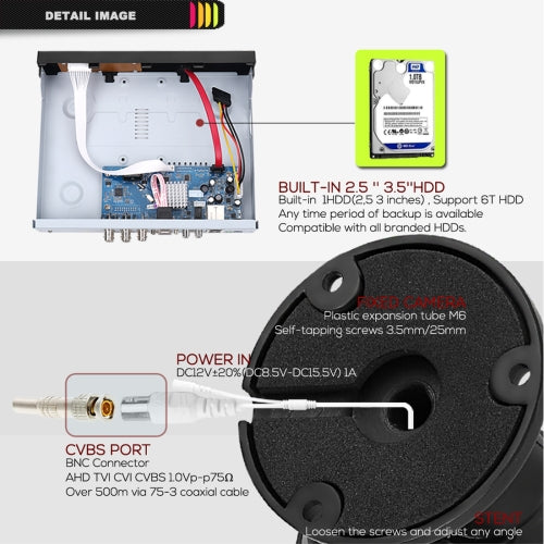 A2B5 Kit DVR AHD 720P 1.0 Mega Pixel 2 telecamere bullet AHD, supporto visione notturna/rilevamento movimento, distanza IR: 20 m, A2B5 Kit