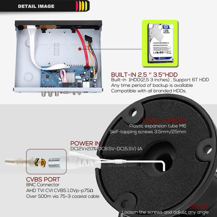 A4B5 Kit DVR AHD a 4 canali 720P 1.0 Mega Pixel 4 telecamere bullet AHD, supporto visione notturna/rilevamento movimento, distanza IR: 20 m, A4B5 Kit