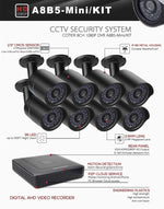 A8B5-Mini 8 canali 1080P 2.0 Mega Pixel 8 telecamere bullet AHD Kit mini DVR AHD, supporto visione notturna/rilevamento movimento, distanza IR: 20 m, A8B5-Mini Kit