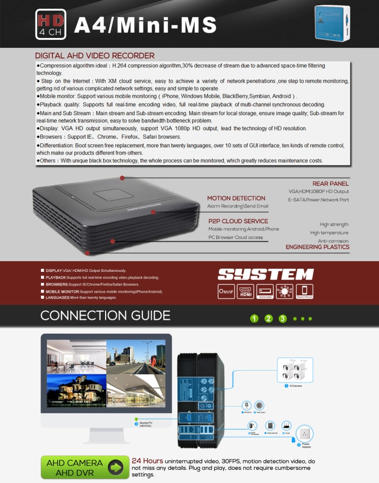 DVR Mini AHD 4 Canali 5 in 1 Dual Stream H.264 1080N