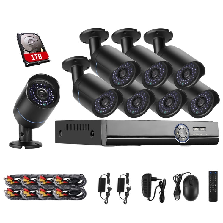 A8B5 Kit DVR AHD 8 canali 720P 1.0 Mega Pixel 8 telecamere IP bullet con disco HDD da 1 TB, supporto visione notturna/rilevamento movimento, distanza IR: 20 m, A8B5 Kit