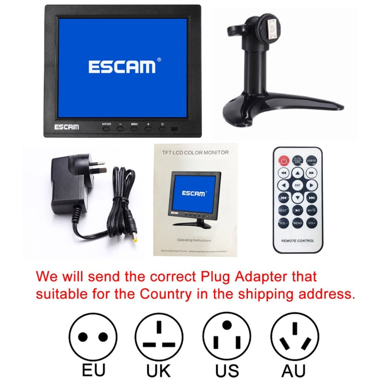 Monitor ESCAM T08 LCD TFT da 8 pollici 1024x768 con VGA, HDMI, AV, BNC e USB per PC CCTV Security, T08