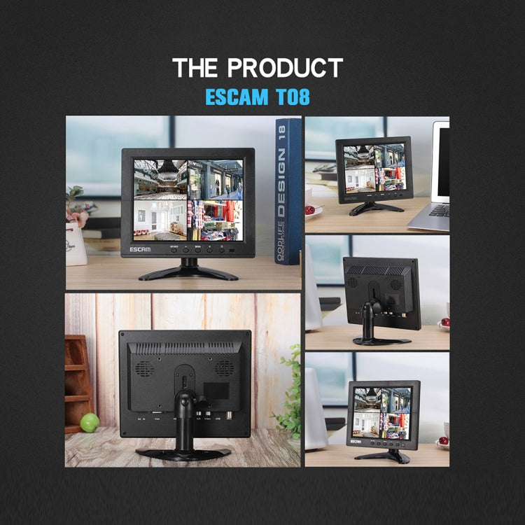 Monitor ESCAM T08 LCD TFT da 8 pollici 1024x768 con VGA, HDMI, AV, BNC e USB per PC CCTV Security, T08