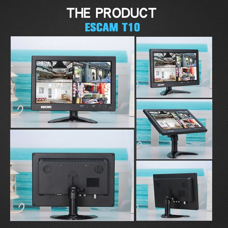 Monitor ESCAM T10 10" LCD TFT 1024x600 con VGA HDMI USB