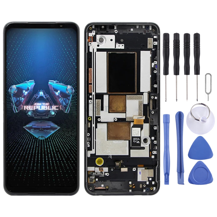AMOLED Material LCD Screen and Digitizer Full Assembly with Frame for Asus ROG Phone 5 ZS673KS 1B048IN I005DB I005DA, For Asus ROG Phone 5
