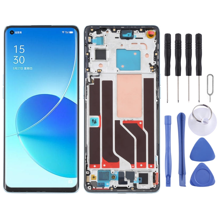 Schermo LCD originale e digitalizzatore assemblaggio completo con telaio per OPPO Reno6 Pro 5G PEPM00 CPH2249, For OPPO Reno6 Pro 5G