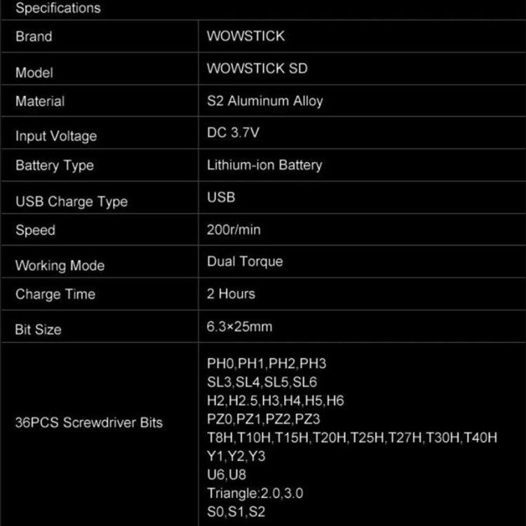 WOWSTICK SD 36 in 1 Dual Power Lithium Electric Screwdriver with LED Lights, Wowstick SD