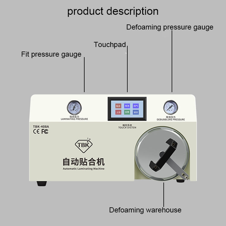 TBK-408A Copertura trasparente per macchina di laminazione automatica LCD per telefono cellulare da 15 pollici e dispositivo di rimozione bolle in autoclave, TBK-408A