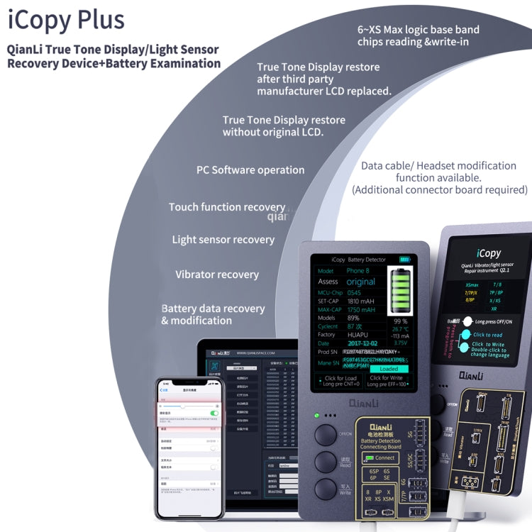 Programmatore di riparazione del colore originale dello schermo LCD Qianli iCopy Plus 3 in 1 per iPhone, 3 in 1 For iPhone 6-12 Series