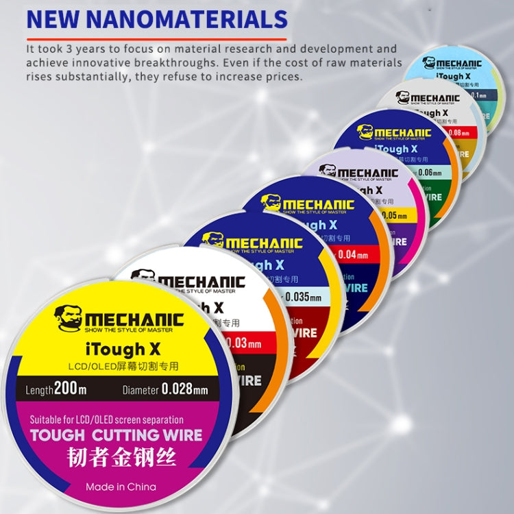MECCANICO iTough X 200M Filo da taglio per schermo OLED LCD da 0,1 mm, MECHANIC 0.1MM 200M