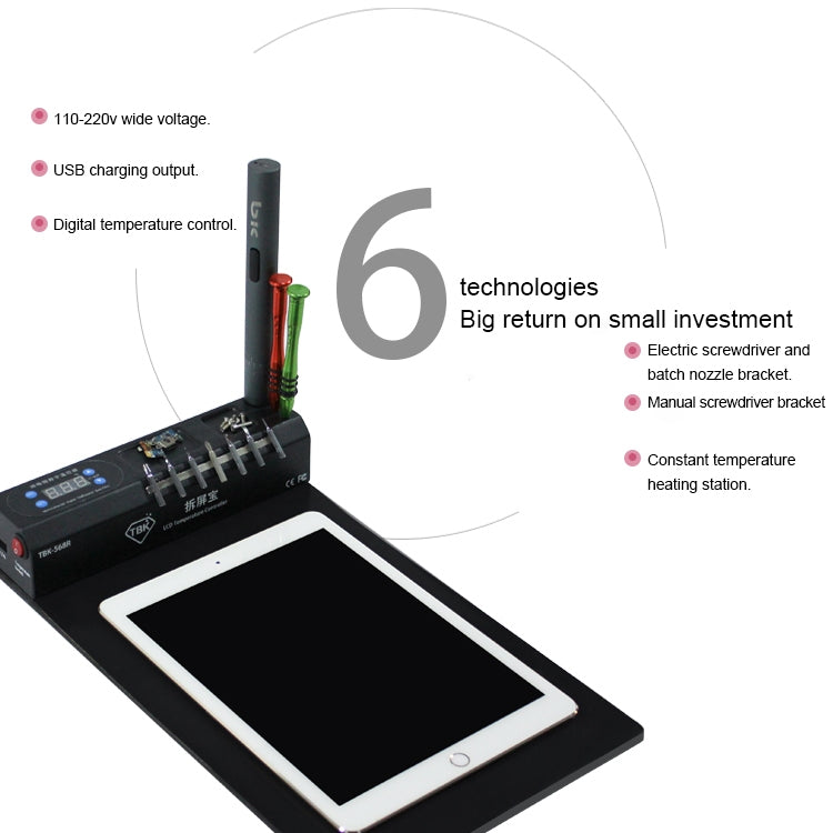 TBK-568R 220V Vacuum LCD Thermostat Touch Screen Glass Separator Machine with Multifunctional Storage Box,TBK-568R