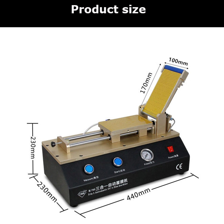 TBK-765 3 in1 Macchina di laminazione OCA automatica LCD Touch Screen Compressore d'aria Pompa per vuoto incorporata, TBK-765