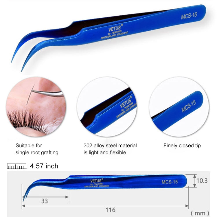 Vetus MCS-15 curved tweezers bright blue, Vetus MCS-15