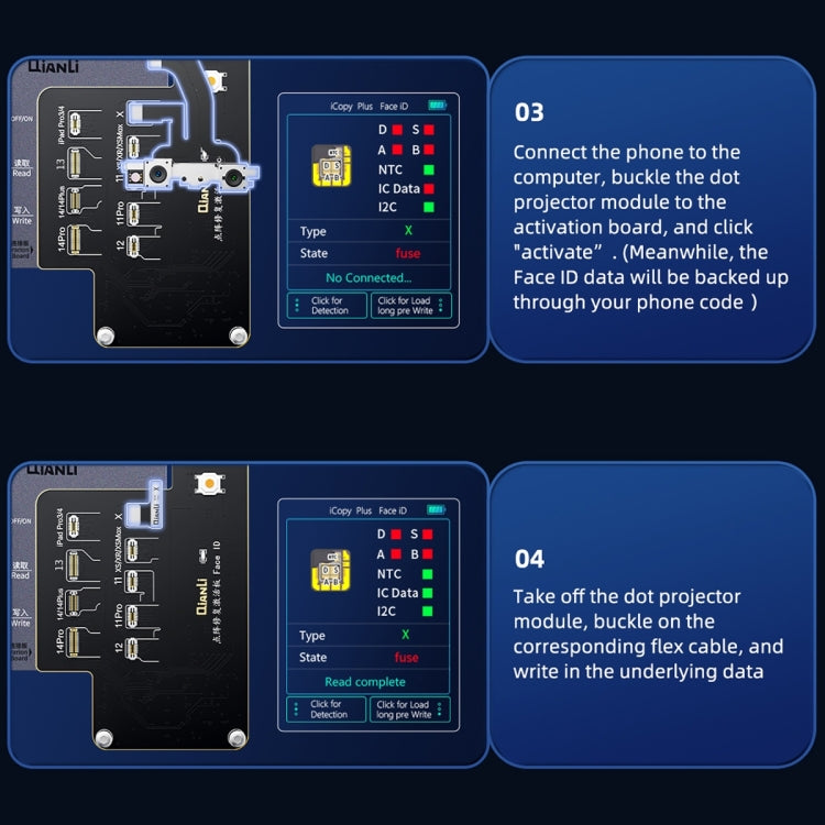 Scheda specializzata per il recupero e l'attivazione di Face ID QianLi iCopy Plus per iPhone serie da X a 14, ID Recovery Activation Module