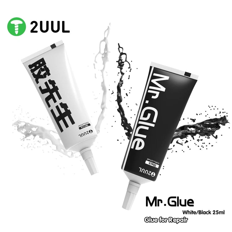 Adesivo forte 2UUL Mr Glue da 25 ml per riparazioni, Glue Black, Glue White