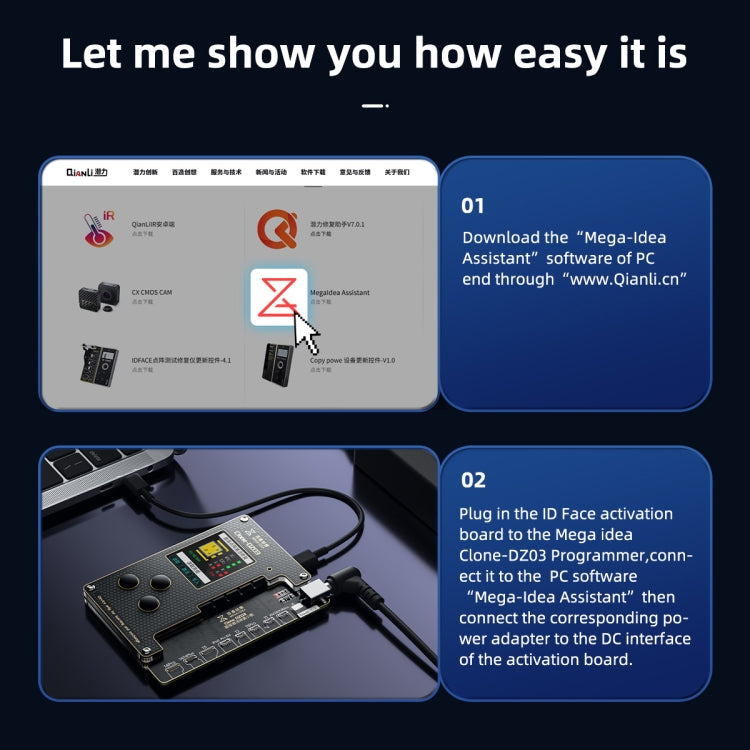 MEGA-IDEA Clone DZ03 Battery Activation and Face ID Dot Matrix Programmer for iPhone 8-14 Pro Max, Plug: USA, SPT0648A, SPT0648B