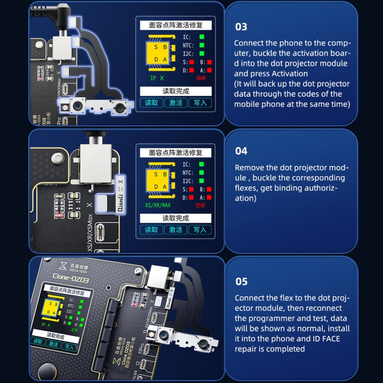 MEGA-IDEA Clone DZ03 Battery Activation and Face ID Dot Matrix Programmer for iPhone 8-14 Pro Max, Plug: USA, SPT0648A, SPT0648B