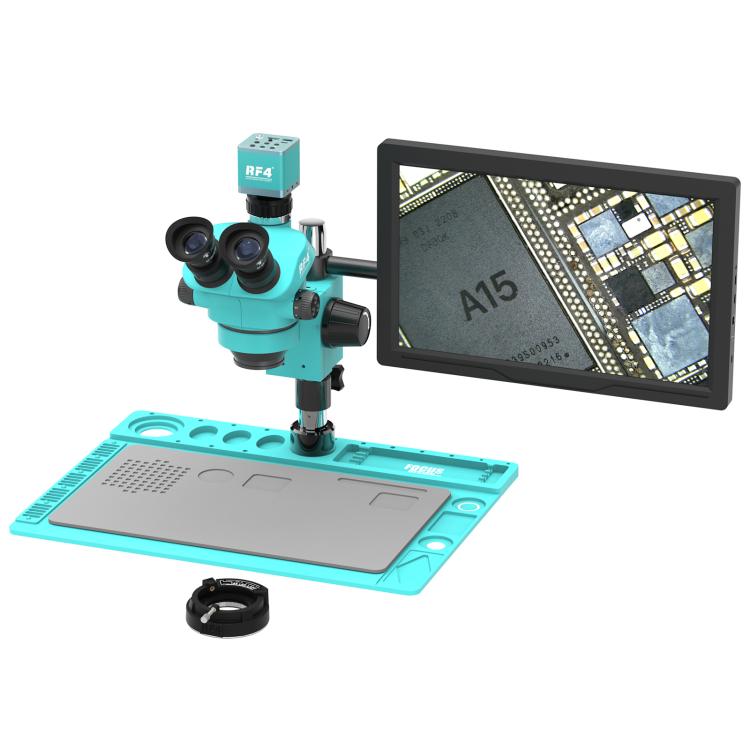 Microscopio trinoculare elettronico RF4 RF7050TVD2-4KC1-M156 7-50X con monitor 4K da 15,6 pollici e telecamera 4K., RF7050TVD2-4KC1-M156