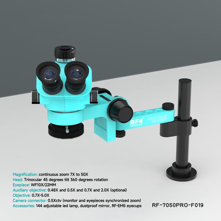 Microscopio telescopico universale RF4 RF7050PRO-FO19 con sollevamento e rotazione a 360 gradi e cuscinetto in silicone., RF7050PRO-FO19
