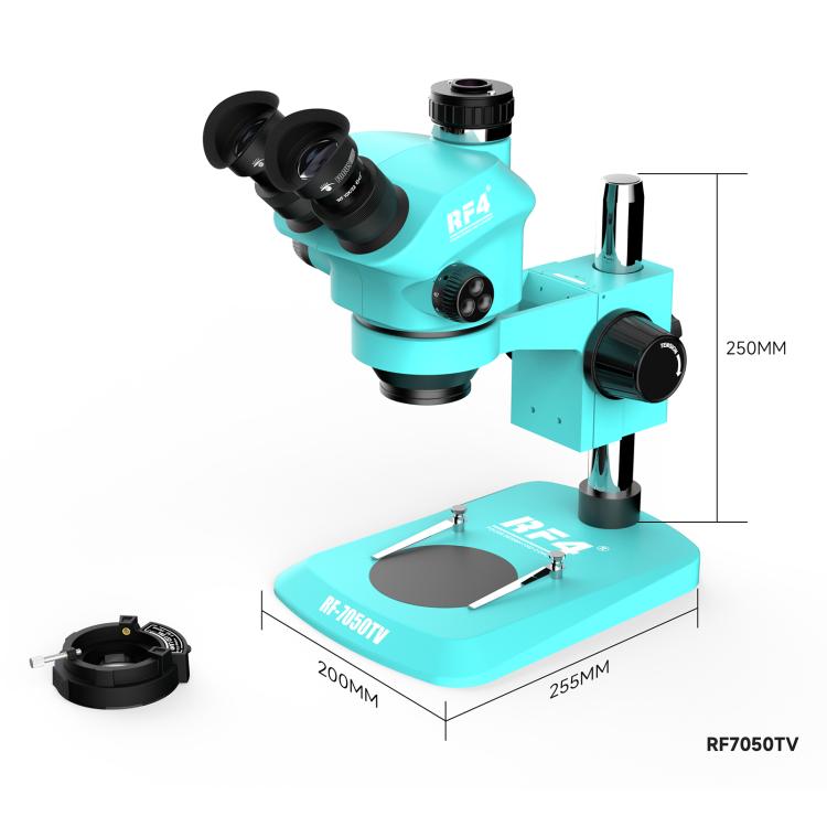 Microscopio trinoculare RF4 RF-7050TV con zoom continuo 7X-50X e messa a fuoco sincrona, ideale per la riparazione di telefoni cellulari., RF-7050TV