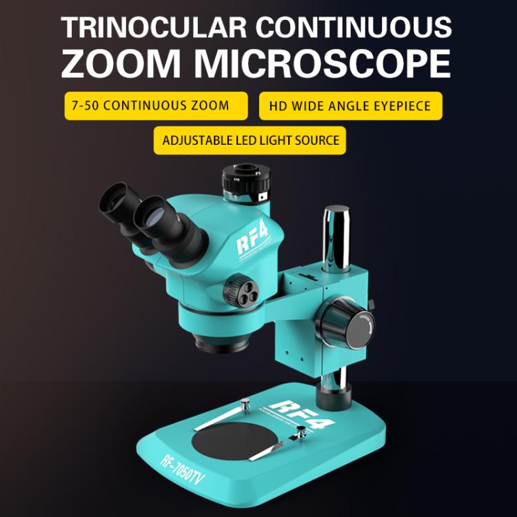 Microscopio trinoculare RF4 RF-7050TV con zoom continuo 7X-50X e messa a fuoco sincrona, ideale per la riparazione di telefoni cellulari., RF-7050TV