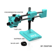 Microscopio industriale stereoscopico binoculare ad alta definizione RF4 RF-7050TVW con zoom continuo e zoom continuo., RF-7050TVW