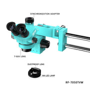 Microscopio industriale stereoscopico binoculare ad alta definizione RF4 RF-7050TVW con zoom continuo e zoom continuo., RF-7050TVW