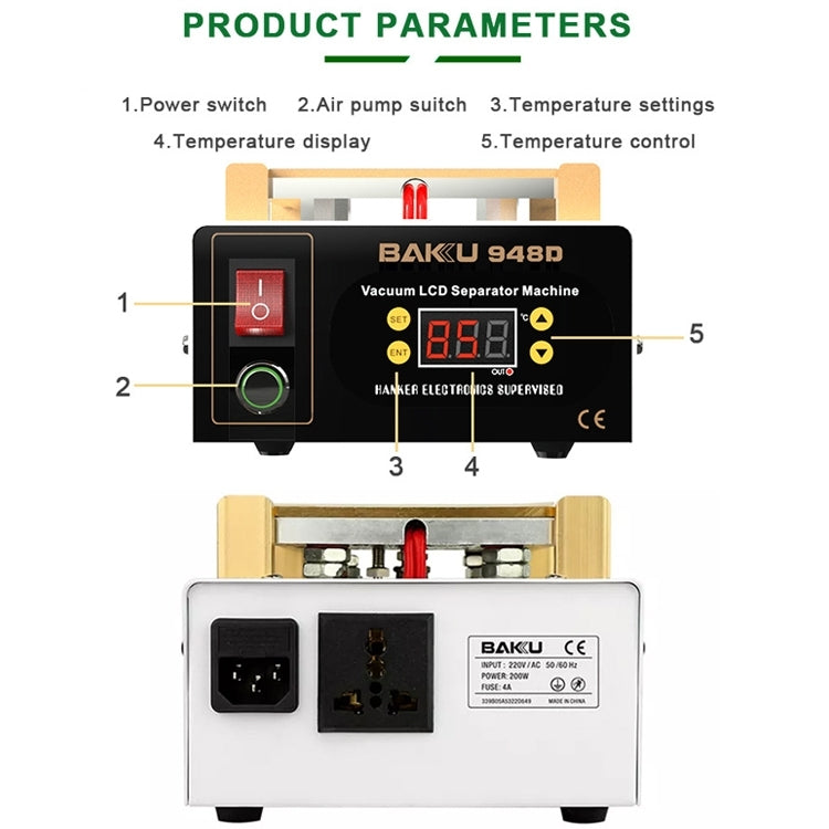 BAKU BK-948D 500W Anti-static Vacuum Touch LCD Panel Separator Machine, AC 110V US Plug, BAKU BK-948D AC 110V US Plug