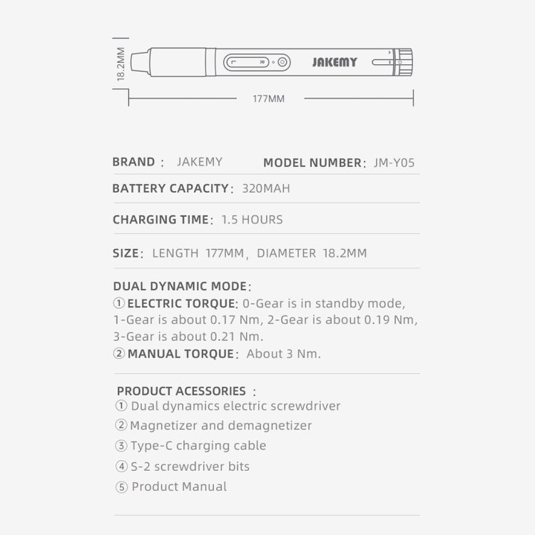 JAKEMY JM-Y05 8 in 1 Type-C Dual Power High Precision Electric Screwdriver Fast Charging, JM- Y05