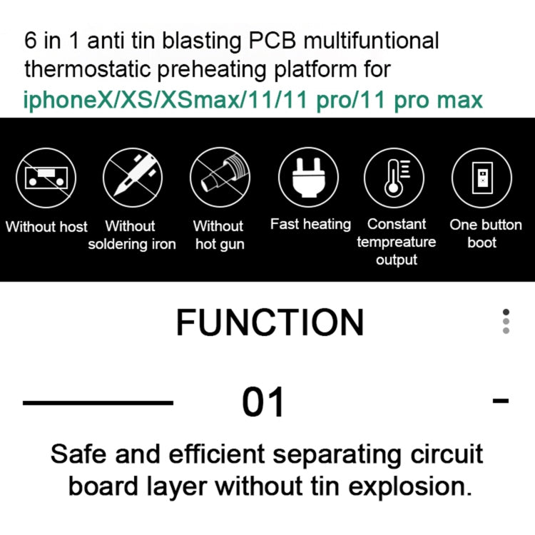 BAKU BA-676 Colla multifunzione PCB IC 110V-120V Rimuovi la piattaforma di riscaldamento termostatico per iPhone X / XS / XS Max / 11 / 11 Pro / 11 Pro Max, spina CN, CN Plug