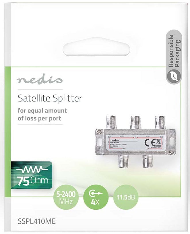 Splitter Satellitare 5-2400 MHz 11.5 dB IN:1/ OUT: 4  75 Ohm SSPL410ME 5412810298372 ND7040