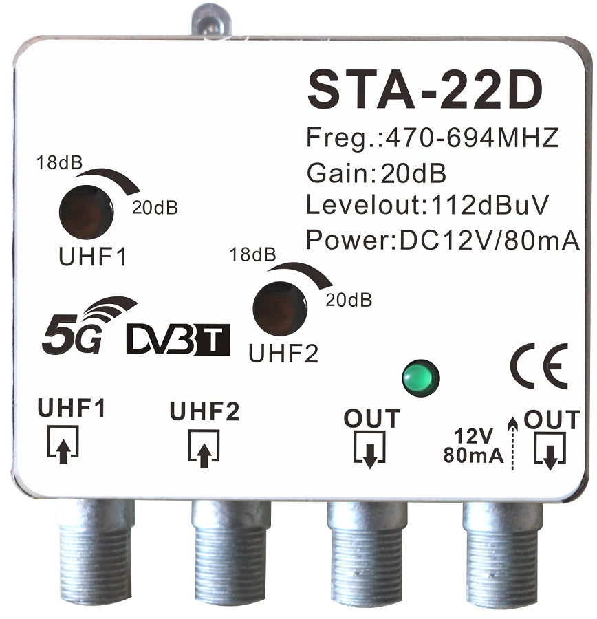 Amplificatore da palo STA-22D 20dB 2 ingressi UHF 2 uscite STA-22D 8055598010223 MT110