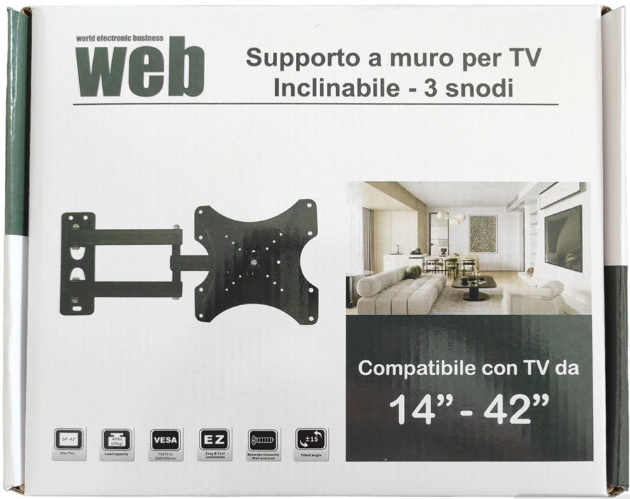 Supporto a muro per TV LED LCD 14-42'' inclinabile 3 snodi nero STAND400 8053323559153