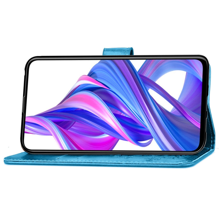Custodia in pelle con motivo a fiori pressati Lucky Clover per Huawei Honor 9X Pro, con supporto, fessure per carte, portafoglio e cinturino da polso, For Huawei Honor 9X Pro