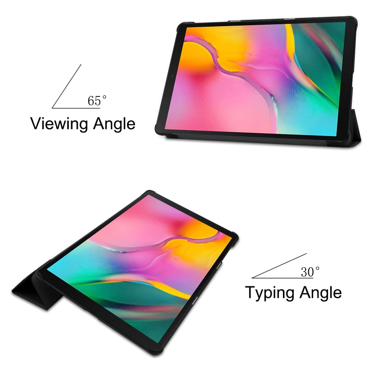 ENKAY Pelle PU di alta qualità + custodia inferiore in plastica con supporto a tre pieghe per Samsung Galaxy Tab A 10.1 (2019) T510 / T515, For Galaxy Tab A 10.1 (2019) T510, For Galaxy Tab A 10.1 (2019) T510 / T515                                     ...
